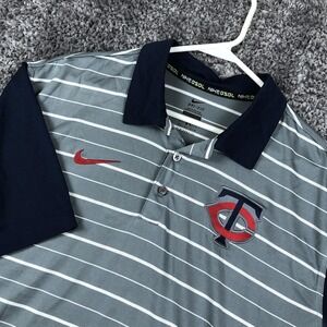 Minnesota Twins Shirt Mens Large Gray MLB Baseball Nike Dri Fit Polo Striped